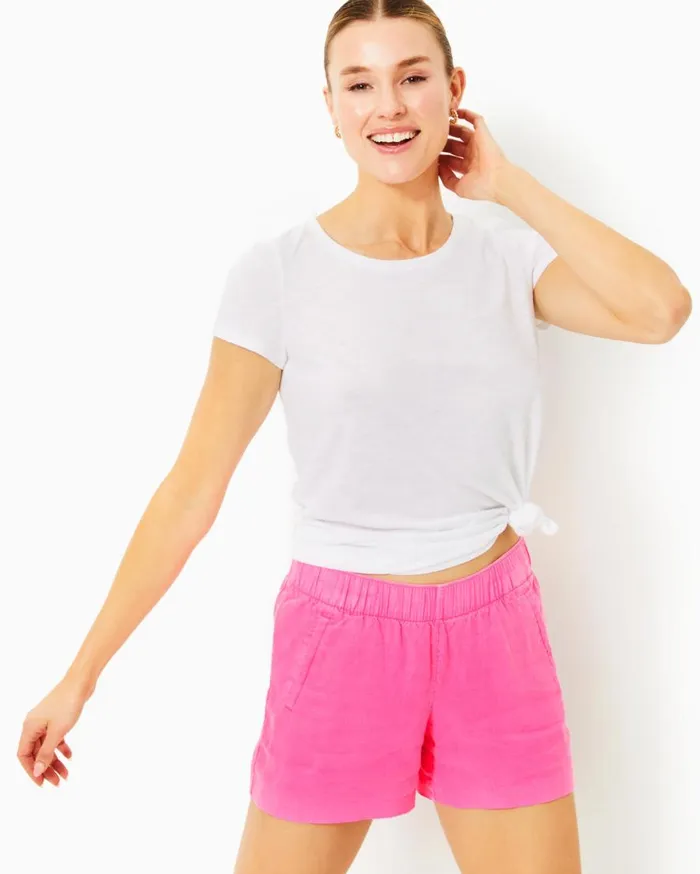 Lilly Pulitzer Bottoms 4034 Lilo Linen Short Beckon Blue X Sea Salt Blue 8211 Women