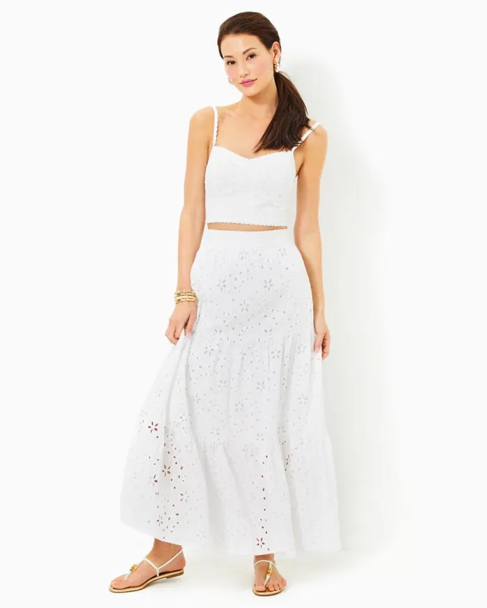 Lilly Pulitzer Bottoms Winslow Eyelet Maxi Skirt Resort White Sealife Eyelet 8211 Women