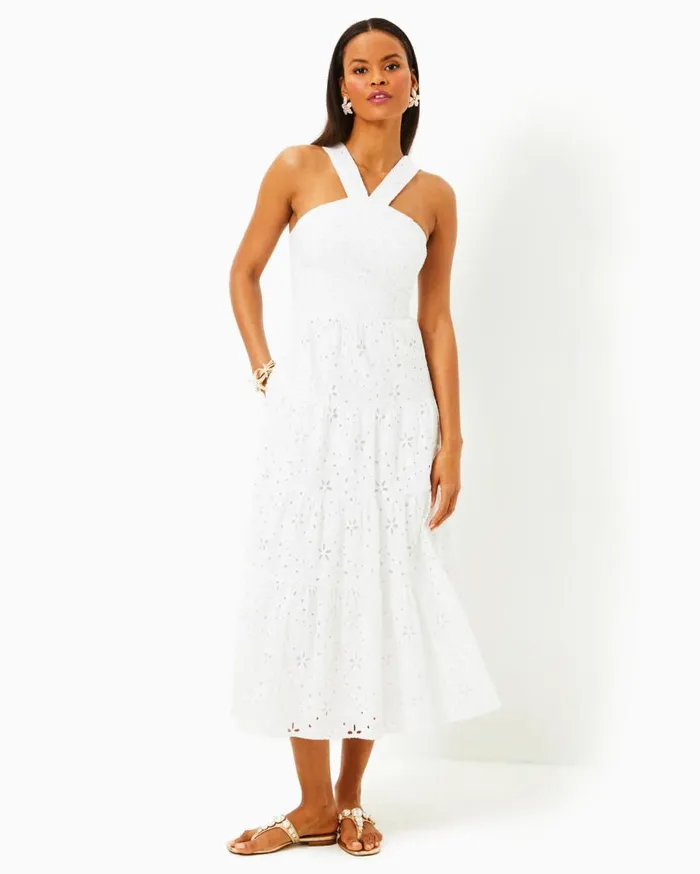 Lilly Pulitzer Dresses Jenette Halter Midi Dress Resort White Sealife Eyelet 8211 Women