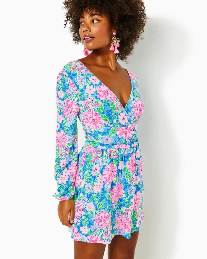 Lilly Pulitzer Dresses Riza Long Sleeve Romper Low Tide Navy Bouquet All Day 8211 Women