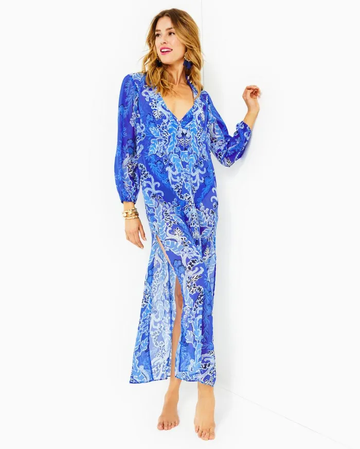Lilly Pulitzer Swim Keir Maxi CoverUp Alba Blue Baja Cove Engineered Coverup 8211 Women