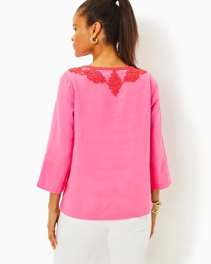 Lilly Pulitzer Tops Elyn Beaded Linen Top Confetti Pink 8211 Women