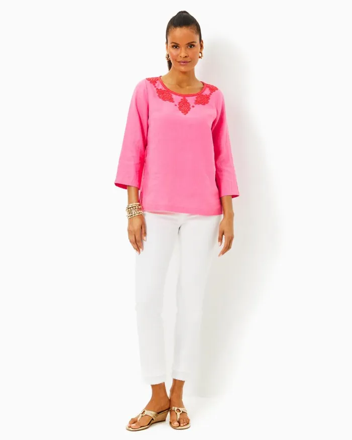 Lilly Pulitzer Tops Elyn Beaded Linen Top Confetti Pink 8211 Women