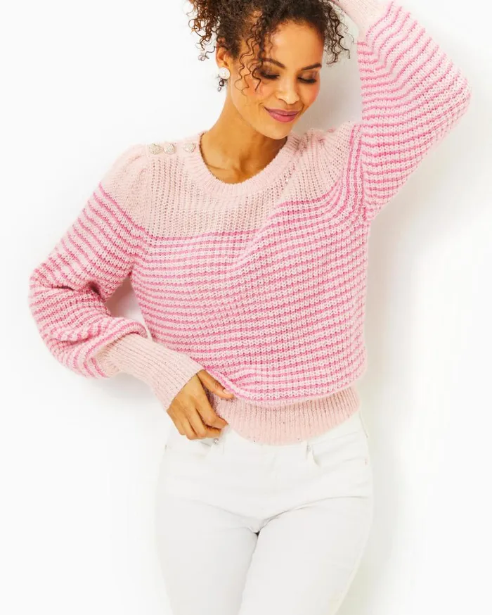 Lilly Pulitzer Tops Finney Sweater Peony Pink Sparkle Stripe 8211 Women