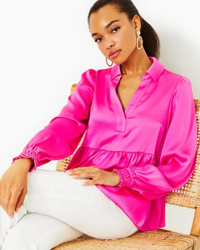 Lilly Pulitzer Tops Jaylene Long Sleeve Lilly Top Cerise Pink 8211 Women
