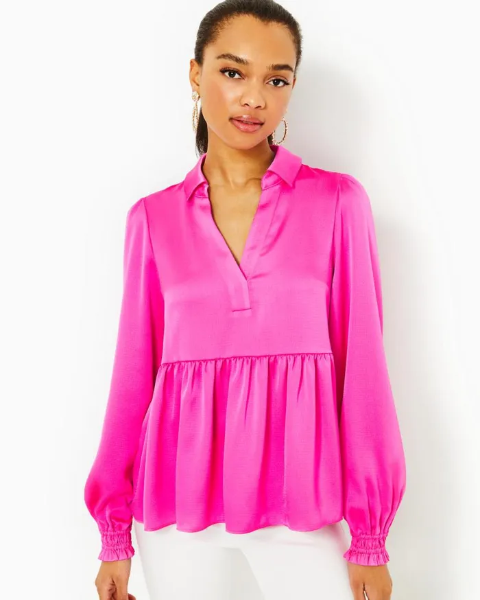 Lilly Pulitzer Tops Jaylene Long Sleeve Lilly Top Cerise Pink 8211 Women