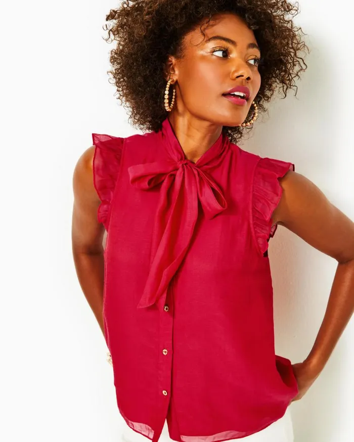 Lilly Pulitzer Tops Maddi Tie Neck Top Poinsettia Red 8211 Women