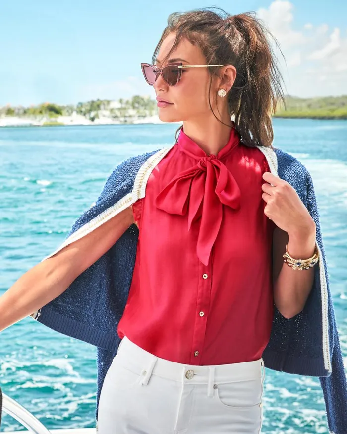 Lilly Pulitzer Tops Maddi Tie Neck Top Poinsettia Red 8211 Women