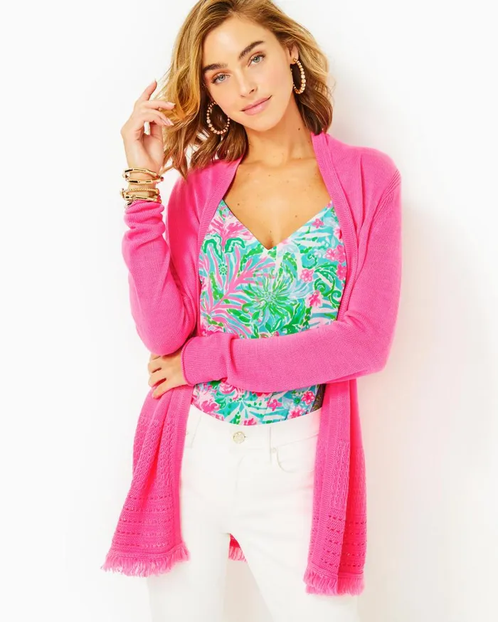 Lilly Pulitzer Tops Noble Fringe Cardigan Aura Pink 8211 Women