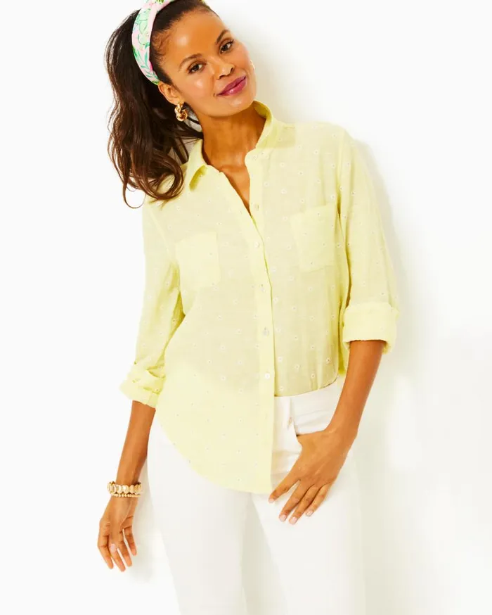 Lilly Pulitzer Tops Sea View Linen Button Down Top Resort White Shell Collector 8211 Women
