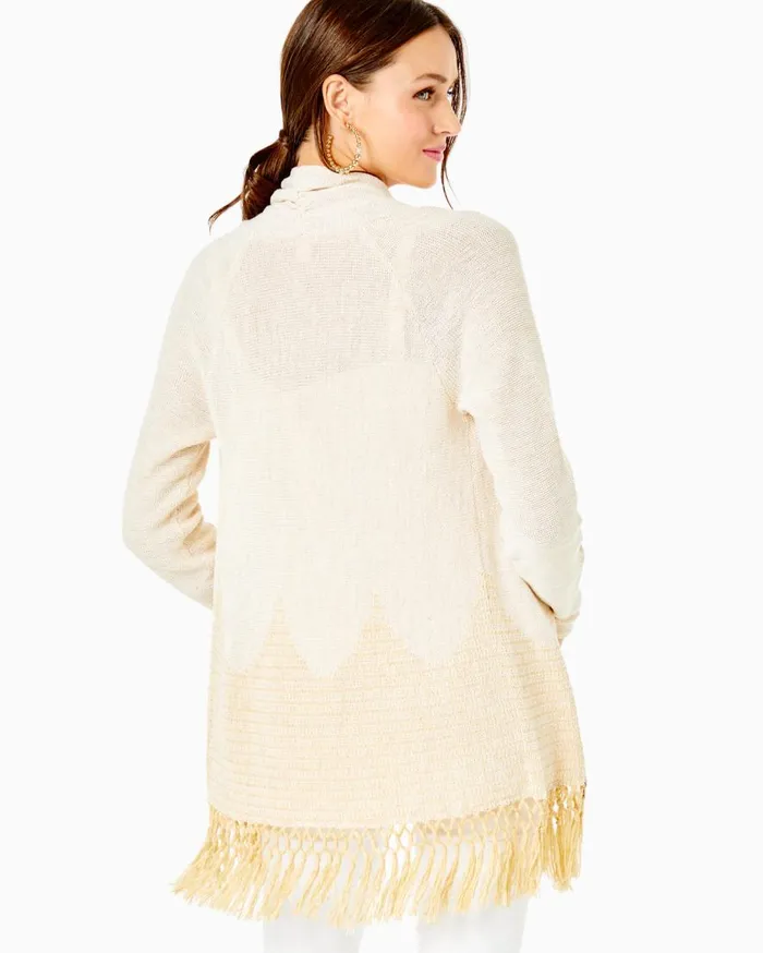 Lilly Pulitzer Tops Tatum Long Fringe Hem Cardigan Gold Metallic 8211 Women