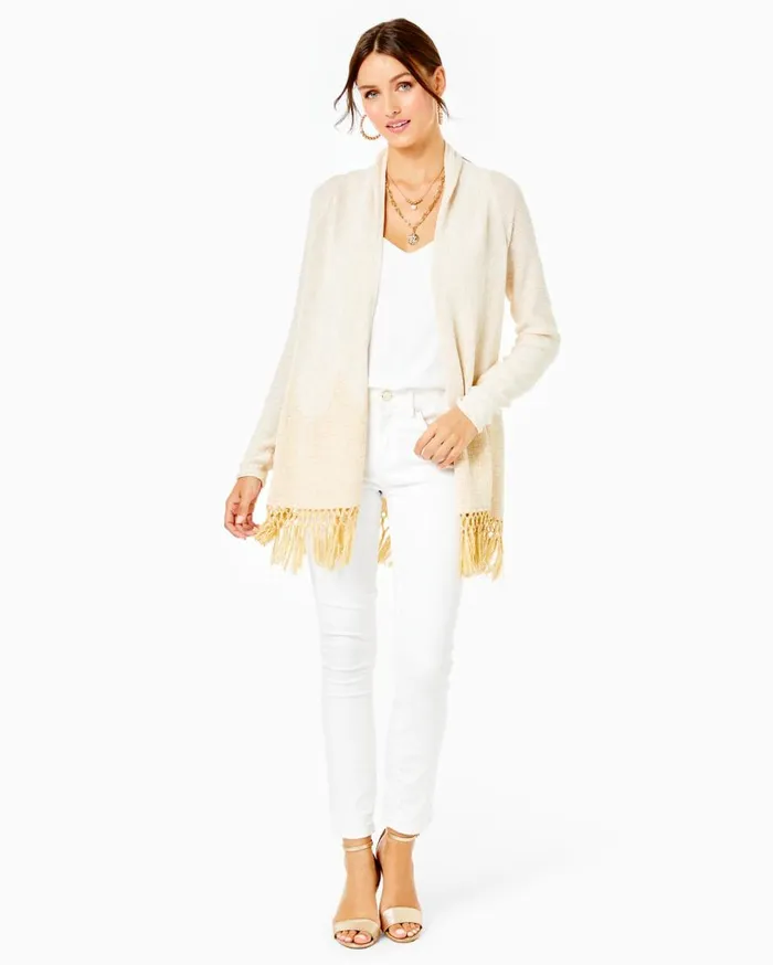 Lilly Pulitzer Tops Tatum Long Fringe Hem Cardigan Gold Metallic 8211 Women