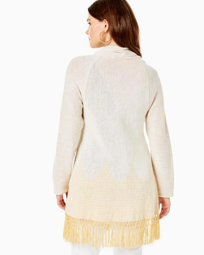 Lilly Pulitzer Tops Tatum Long Fringe Hem Cardigan Gold Metallic 8211 Women