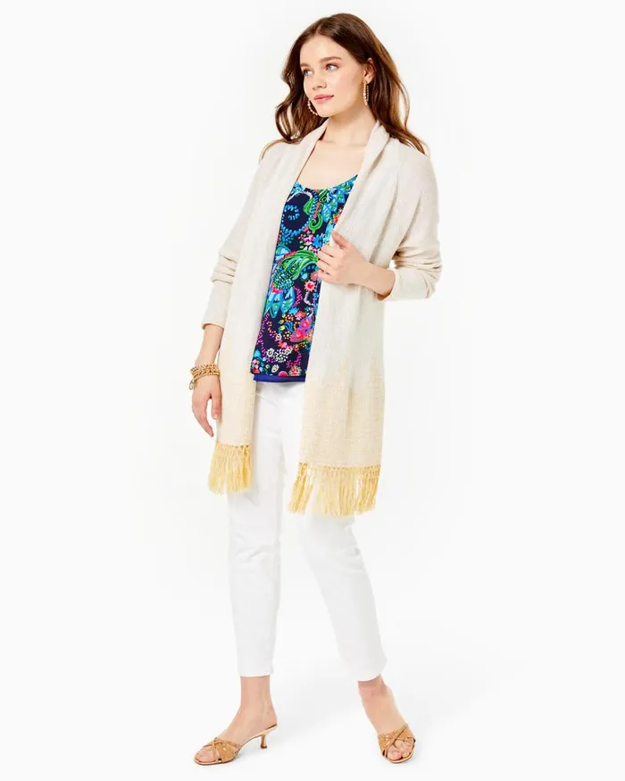 Lilly Pulitzer Tops Tatum Long Fringe Hem Cardigan Gold Metallic 8211 Women