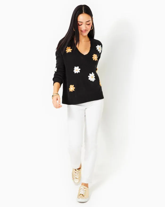 Lilly Pulitzer Tops Tensley Sweater Black Blooming Embroidery 8211 Women