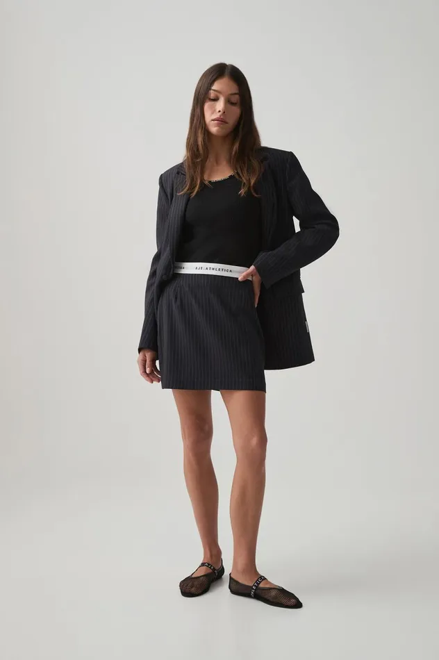 Logo Elastic Mini Skirt 651 Navy Pinstripe Women Aje Skirts