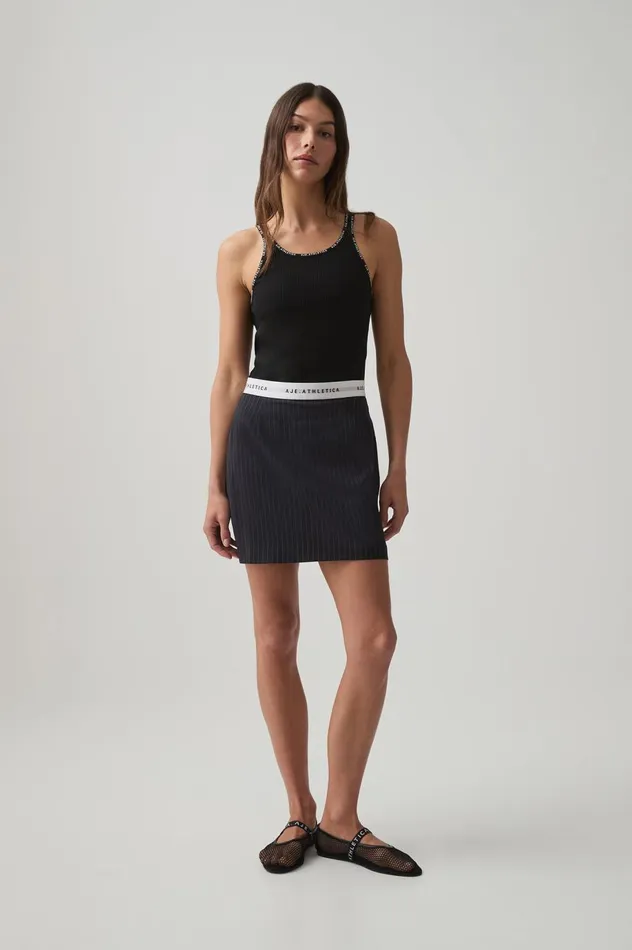 Logo Elastic Mini Skirt 651 Navy Pinstripe Women Aje Skirts Logo Elastic Mini Skirt 651 Navy Pinstripe Women Aje Skirts