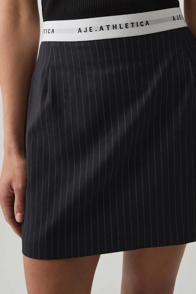 Logo Elastic Mini Skirt 651 Navy Pinstripe Women Aje Skirts Logo Elastic Mini Skirt 651 Navy Pinstripe Women Aje Skirts