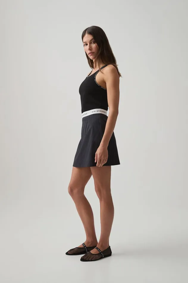 Logo Elastic Mini Skirt 651 Navy Pinstripe Women Aje Skirts Logo Elastic Mini Skirt 651 Navy Pinstripe Women Aje Skirts