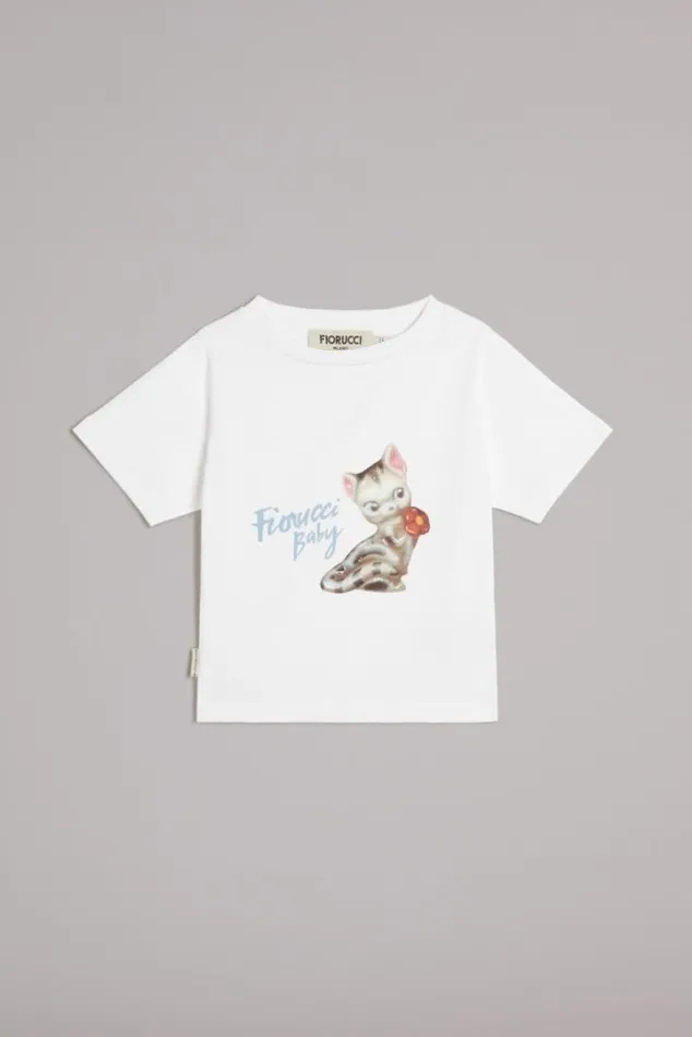 Logo Kitten Baby TShirt White White Women Fiorucci Logo Kitten Baby TShirt White White Women Fiorucci