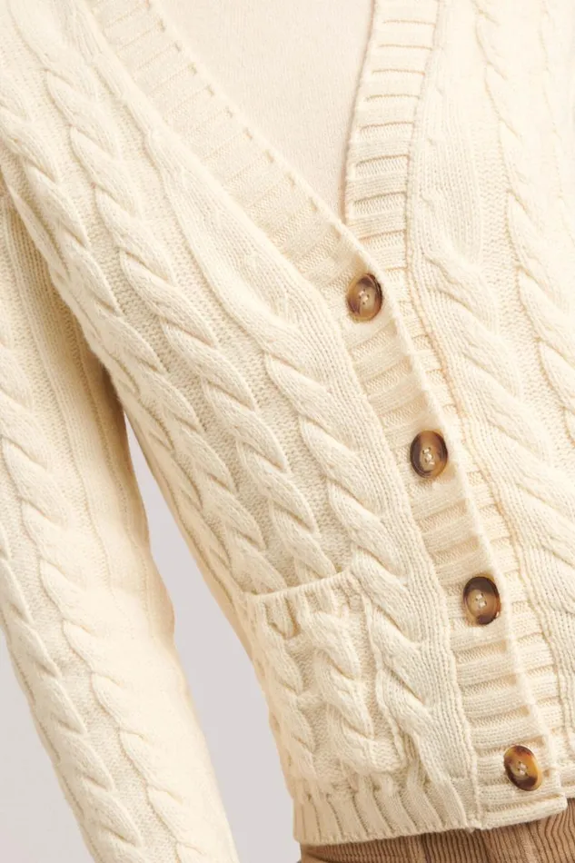 Luisa Spagnoli Cardigan Women Chiave Cardigan With Cables Cream Luisa Spagnoli Cardigan Women Chiave Cardigan With Cables Cream