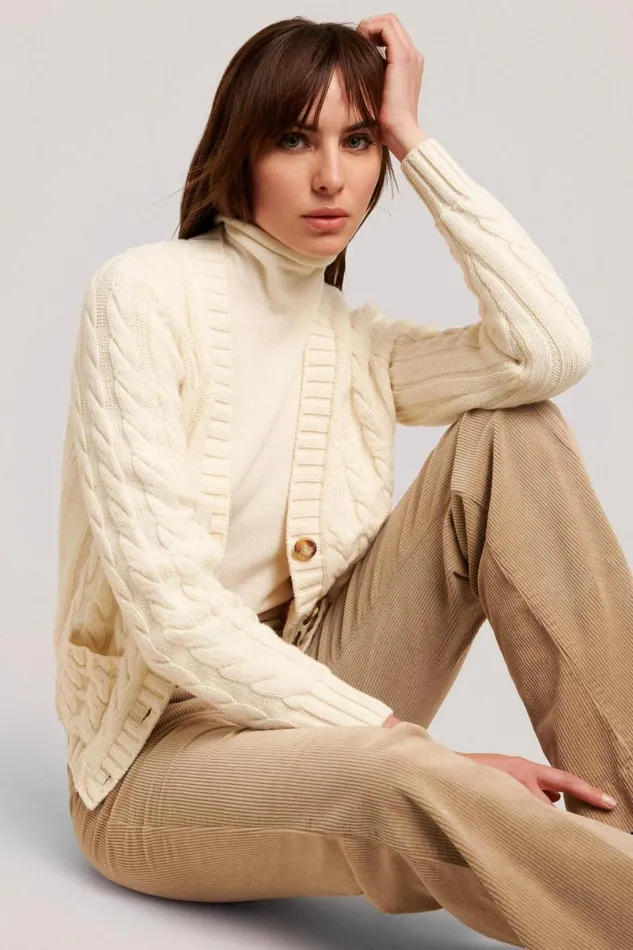 Luisa Spagnoli Cardigan Women Chiave Cardigan With Cables Cream Luisa Spagnoli Cardigan Women Chiave Cardigan With Cables Cream