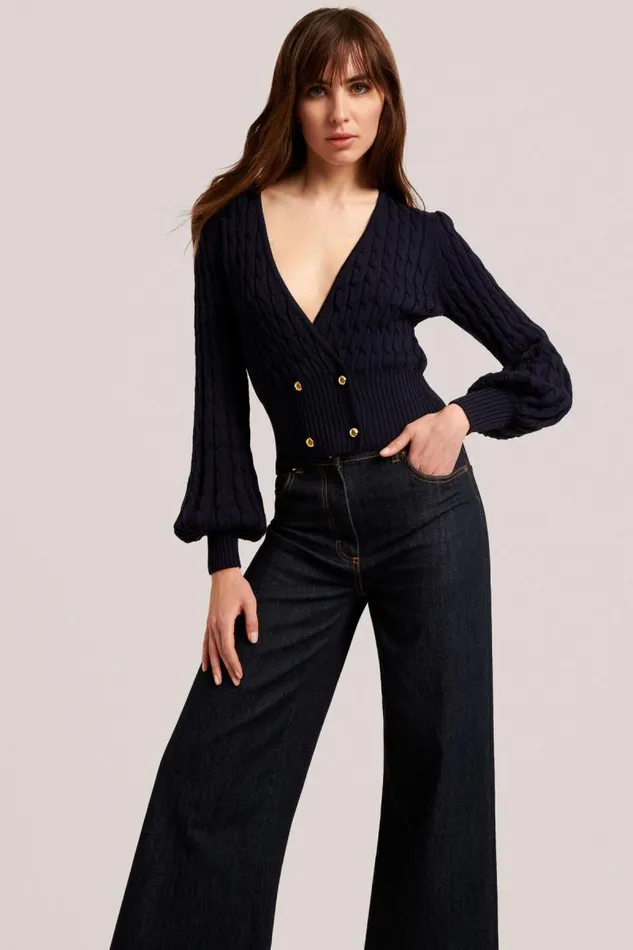 Luisa Spagnoli Cardigan Women Moller Cardigan With Cables Blue Luisa Spagnoli Cardigan Women Moller Cardigan With Cables Blue