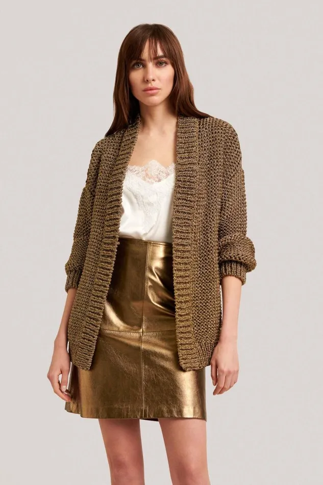 Luisa Spagnoli Cardigan Women Zecchino Lurex Cardigan Yellow Luisa Spagnoli Cardigan Women Zecchino Lurex Cardigan Yellow