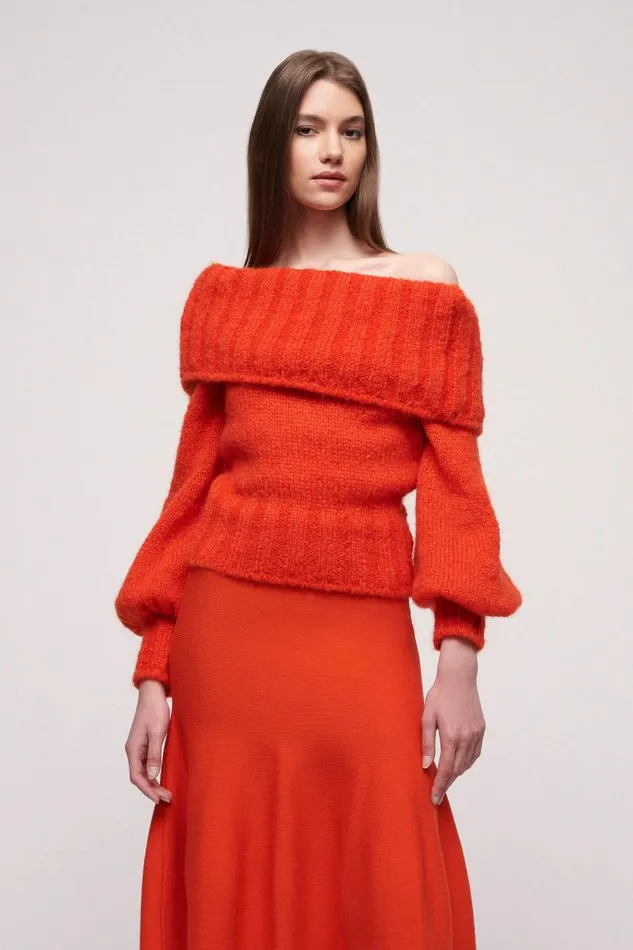 Luisa Spagnoli Fashion Show Women Cellula Wool Pullover 8211 Fashion Show Orange