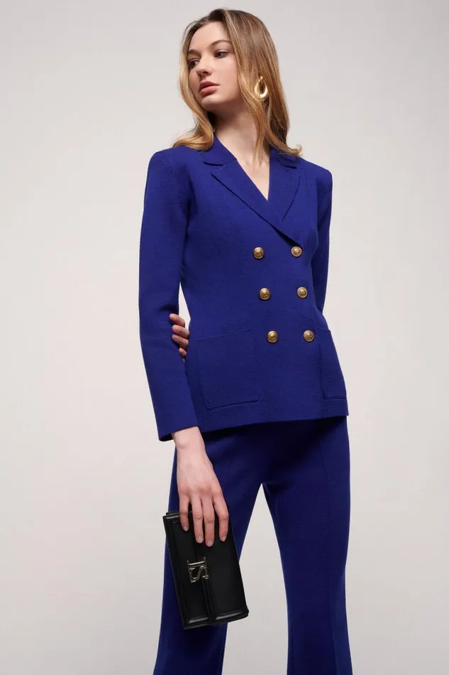 Luisa Spagnoli Jackets and Blazers Women Metallo Wool Jacket Bluette Luisa Spagnoli Jackets and Blazers Women Metallo Wool Jacket Bluette