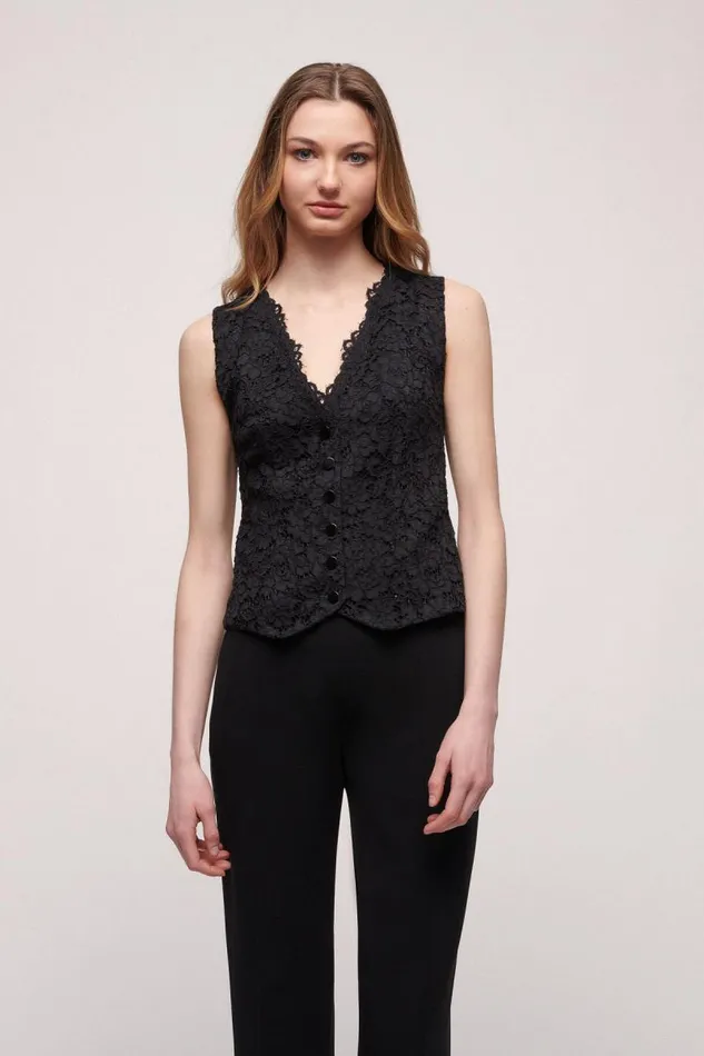 Luisa Spagnoli Jackets and Blazers Women Skin Embroidered Waistcoat Black