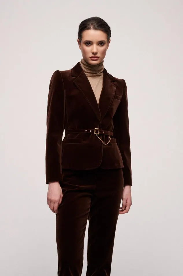 Luisa Spagnoli Jackets and Blazers Women Strenna Velvet Jacket Brown