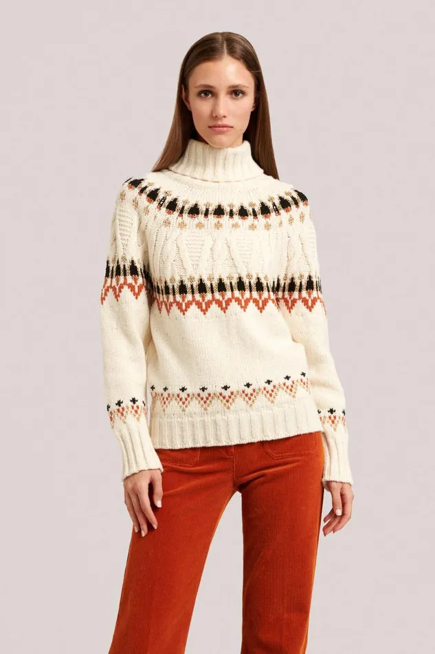 Luisa Spagnoli Knitwear Women Casimira Jacquard Turtleneck Cream Luisa Spagnoli Knitwear Women Casimira Jacquard Turtleneck Cream