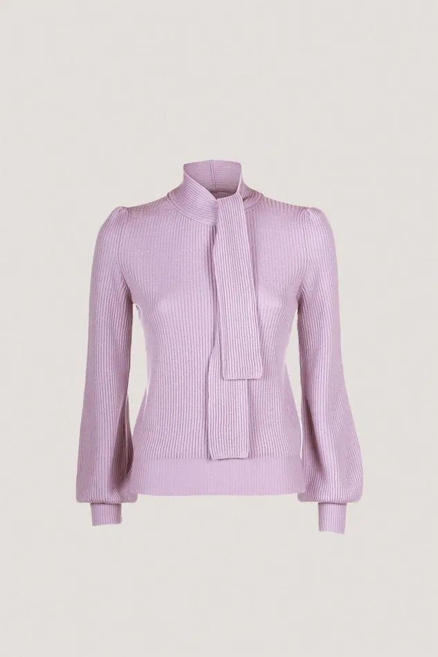 Luisa Spagnoli Knitwear Women Merana Pullover With Sash Lilac Luisa Spagnoli Knitwear Women Merana Pullover With Sash Lilac