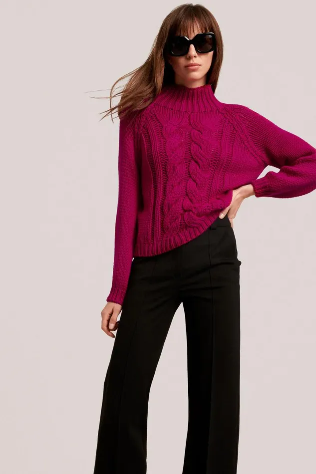 Luisa Spagnoli Knitwear Women Mirafiori Pullover With Central Cable Fuchsia