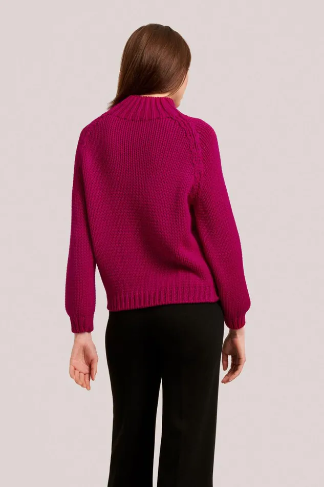 Luisa Spagnoli Knitwear Women Mirafiori Pullover With Central Cable Fuchsia Luisa Spagnoli Knitwear Women Mirafiori Pullover With Central Cable Fuchsia