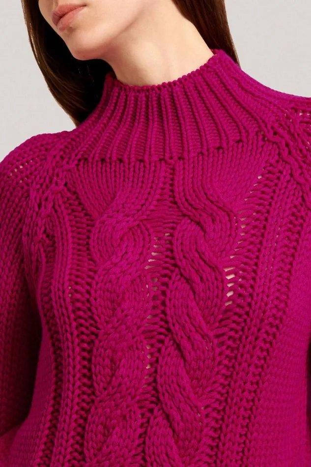 Luisa Spagnoli Knitwear Women Mirafiori Pullover With Central Cable Fuchsia Luisa Spagnoli Knitwear Women Mirafiori Pullover With Central Cable Fuchsia