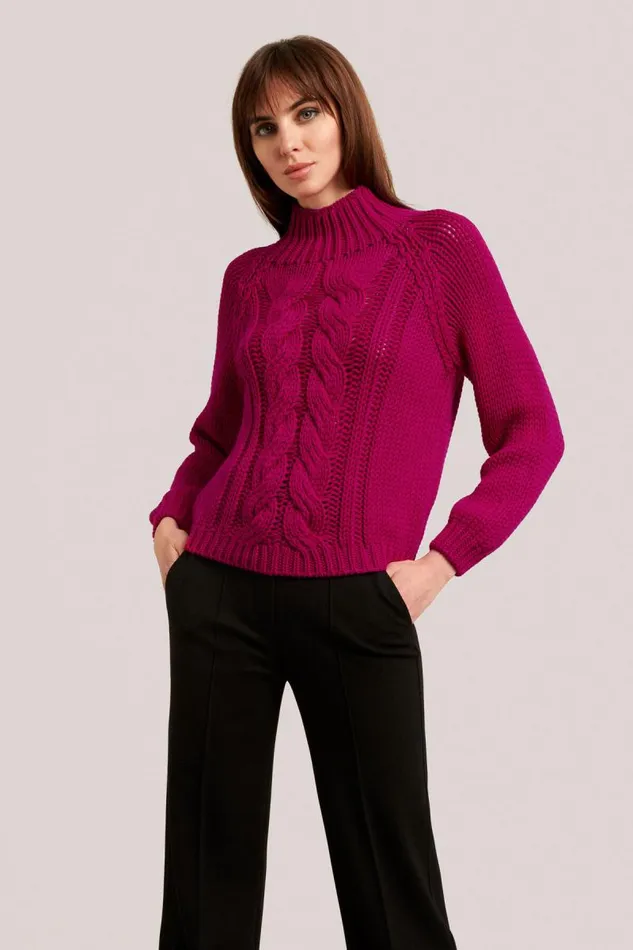 Luisa Spagnoli Knitwear Women Mirafiori Pullover With Central Cable Fuchsia Luisa Spagnoli Knitwear Women Mirafiori Pullover With Central Cable Fuchsia