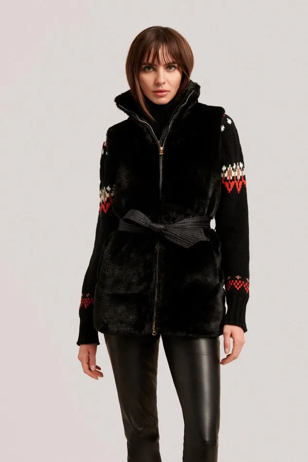 Luisa Spagnoli Outerwear Women Sincerita EcoFriendly Faux Fur Gilet Black