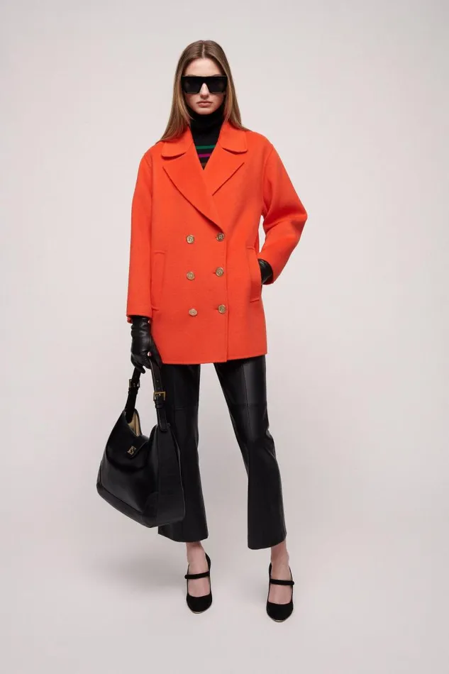 Luisa Spagnoli Outerwear Women Sughero CabanStyle Coat Orange Luisa Spagnoli Outerwear Women Sughero CabanStyle Coat Orange