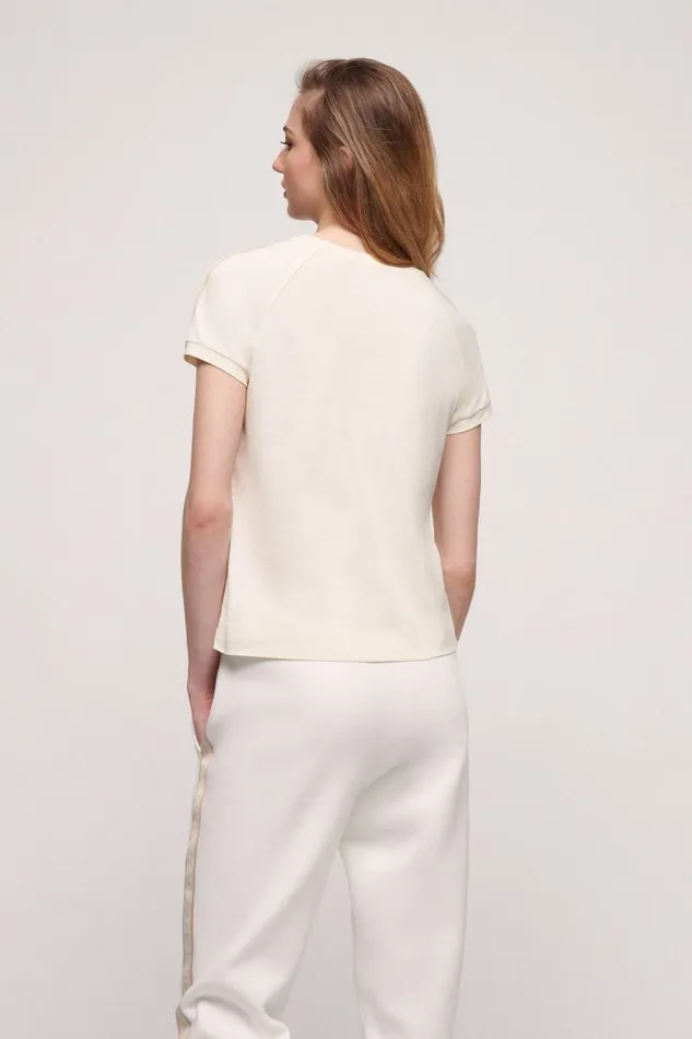 Luisa Spagnoli Tops And TShirts Women Lunar Cotton TShirt Ivory Luisa Spagnoli Tops And TShirts Women Lunar Cotton TShirt Ivory