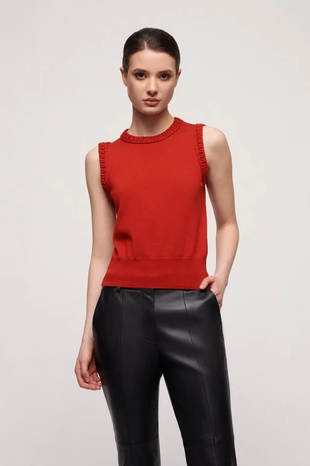 Luisa Spagnoli Tops And TShirts Women Mini Wool Top Bright Orange