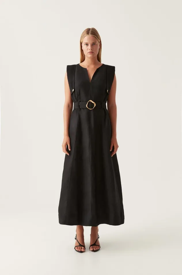 Lyric Belted Midi Dress Black Women Aje Dresses