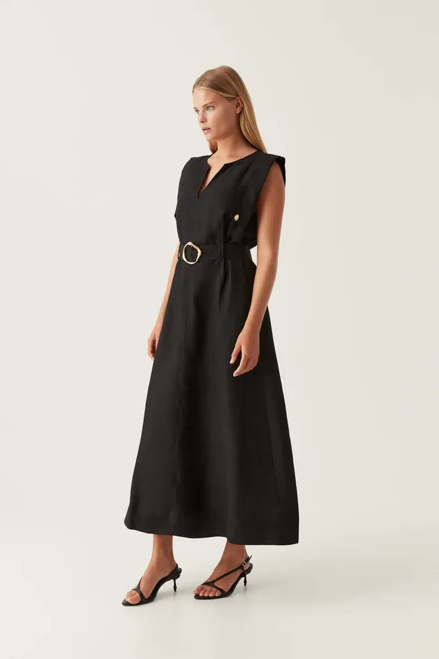 Lyric Belted Midi Dress Black Women Aje Dresses Lyric Belted Midi Dress Black Women Aje Dresses