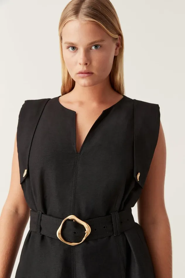 Lyric Belted Midi Dress Black Women Aje Dresses Lyric Belted Midi Dress Black Women Aje Dresses