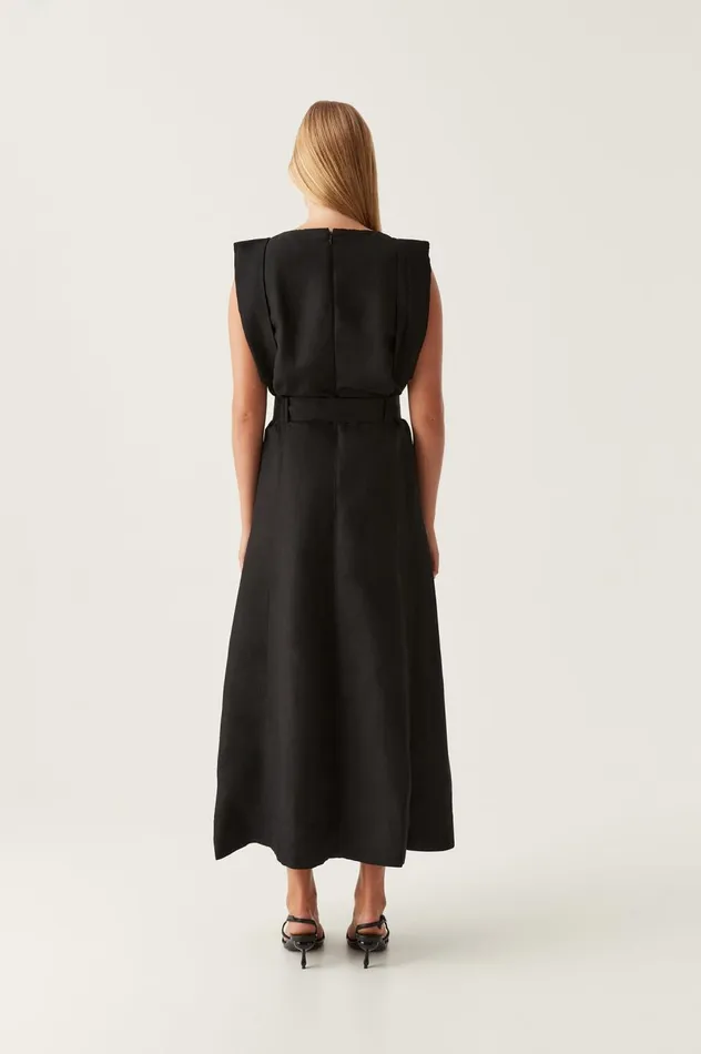 Lyric Belted Midi Dress Black Women Aje Dresses Lyric Belted Midi Dress Black Women Aje Dresses