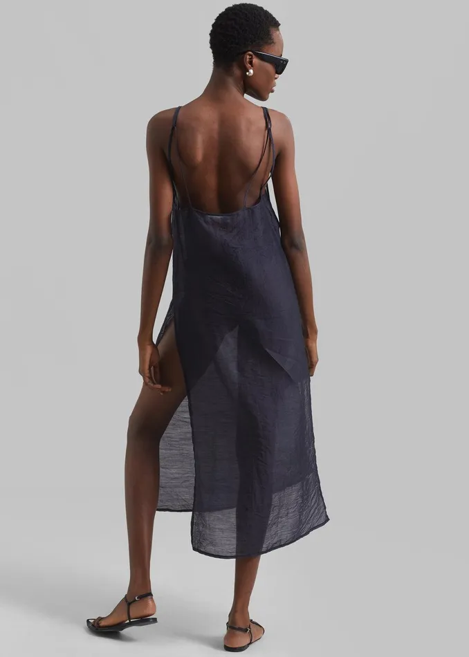 Madeline Sheer Midi Dress 8211 Navy Women The Frankie Shop Clothing