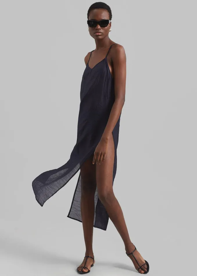 Madeline Sheer Midi Dress 8211 Navy Women The Frankie Shop Clothing