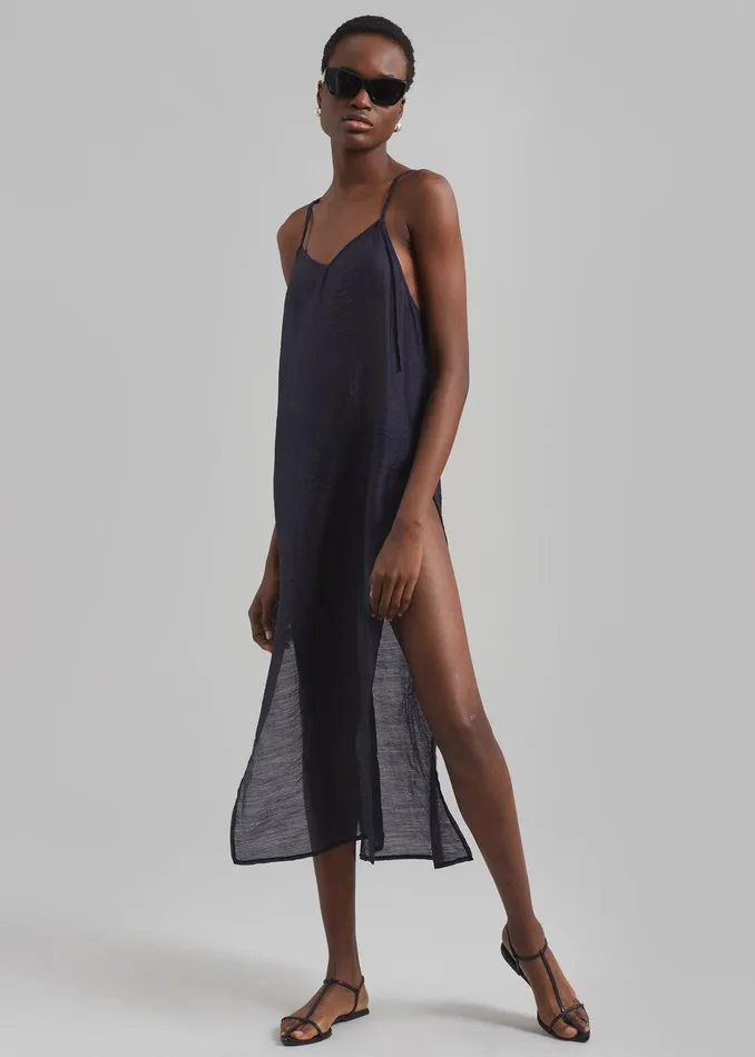 Madeline Sheer Midi Dress 8211 Navy Women The Frankie Shop Clothing
