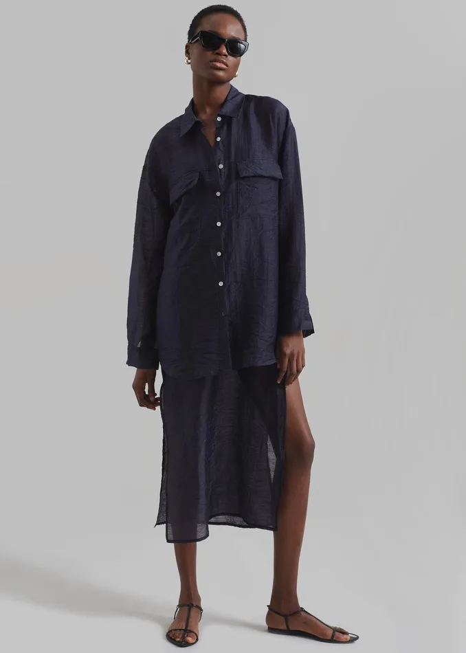 Madeline Sheer Midi Dress 8211 Navy Women The Frankie Shop Clothing